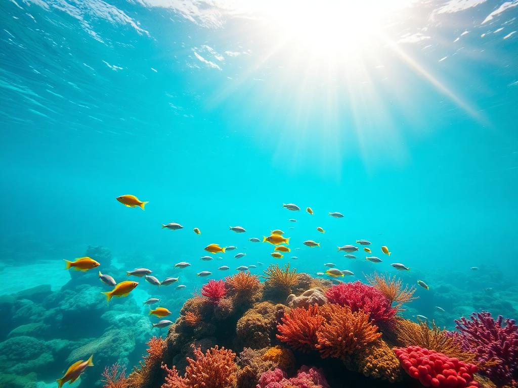 Colorful coral reef with tropical fish in the Seychelles